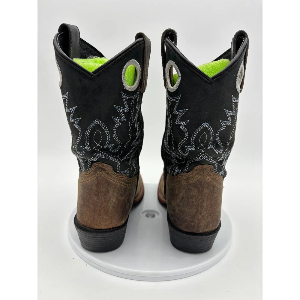 SMOKY MOUNTAIN‎ Kids Brown Black Leather Western Cowboy Boots Square Toe 13 Boy